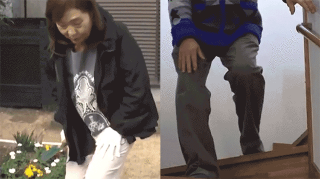 しゃがんだり階段を降りる動画