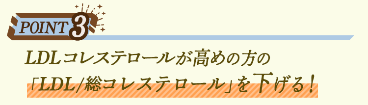 【Point 3】 LDL/総コレステロールが高めの方の「コレステロール」を下げる！